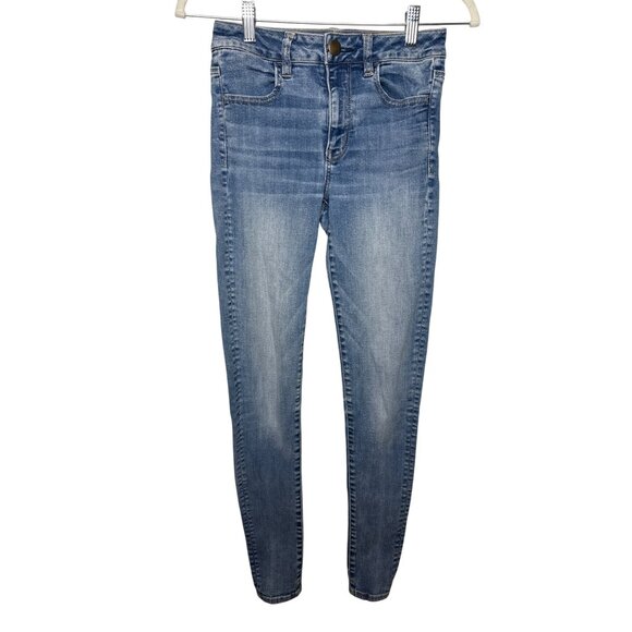 American Eagle High Rise Jegging Super Stretch Blue Denim Jeans Size 2 Long - Picture 1 of 14